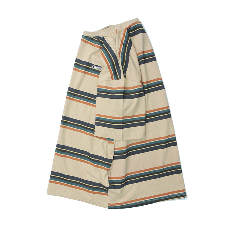 2021 verano nueva camiseta de manga corta impresa a rayas simple marca de moda para hombre Camiseta de cuello redondo de pareja suelta