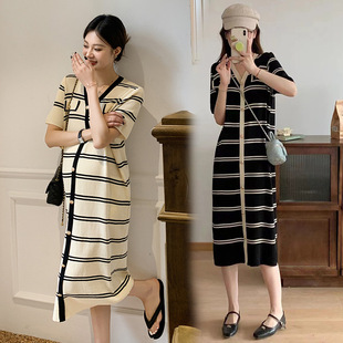 Trendy Dress 2025 Summer Striped Maternity Knit Dress