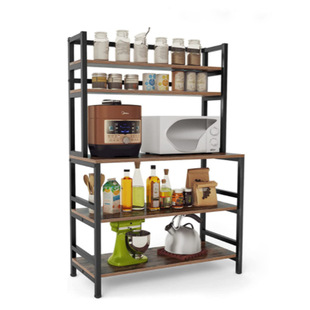 Cross-border Steel-wood Dining Table for Kitchen Microwave Oven Multi-layer Storage Rack Floor-standing Household Kitchen Rack Storage Rack Plate-type