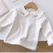 秋冬婴儿加绒打底衫女童娃娃领加厚上衣一体绒宝宝内搭保暖衬衣女