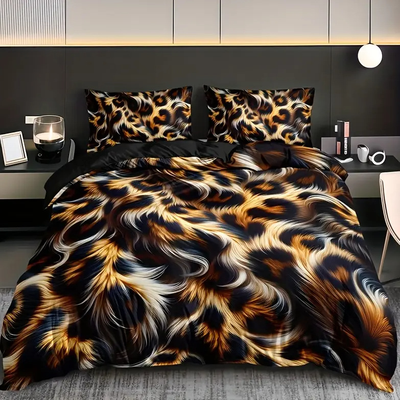 TEMU / JIT Fashion Leopard Pattern 3D Digital Printed Colchón Colchón Kit de cama