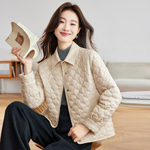 轻薄菱形外套女2025冬季宽松小香风夹棉翻领小个子新款棉衣W5891