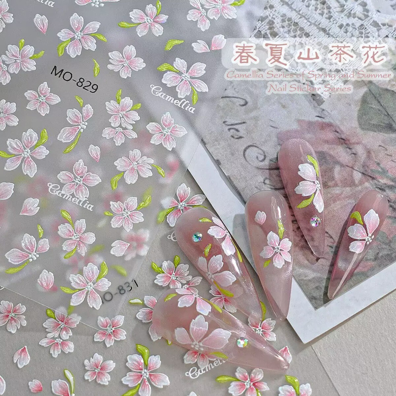 New Spring/Summer Camellia Nail Stickers, Popular on Xiaohongshu, Hand-painted Fairy-Like Jelly Embossed Cherry Blossom Nail Decorations New Spring/Summer Camellia Nail Stickers, Popular on Xiaohongshu, Hand-painted Fairy-Like Jelly Embossed Cherry Blossom Nail Decorations