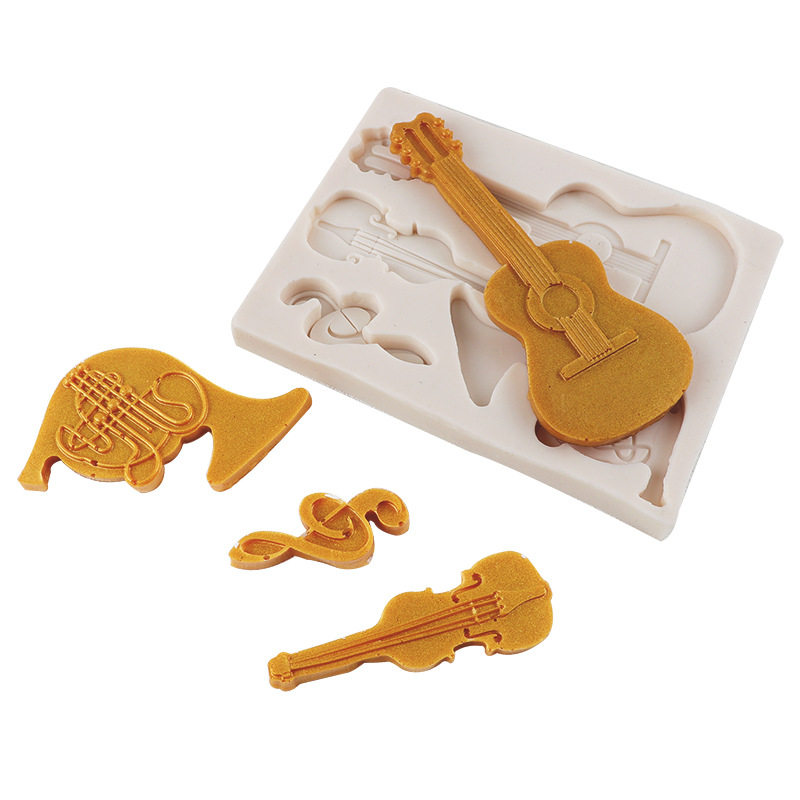 Guitarra Notas Molde de silicona Diy Herramienta de epoxi Molde de decoración de pastel de chocolate Molde de silicona de fondant