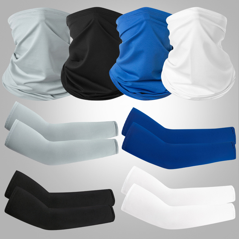Sun Protection Ice Sleeves, Anti-Uv Cycling Neck Gaiter, Breathable Set, Anti-Uv Sweat-Absorbing Thin Ice Silk Sleeves