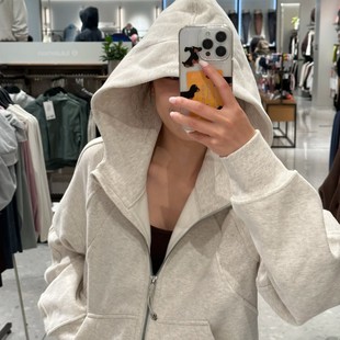 LULU Original Standard Scuba Full Zip Hooded Sweater Looser Long Sleeve Casual Sweatshirt with Velvet Jacket