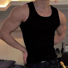 夏季男士螺纹背心打底运动美式健身紧身无袖修身速干弹力训练坎肩
