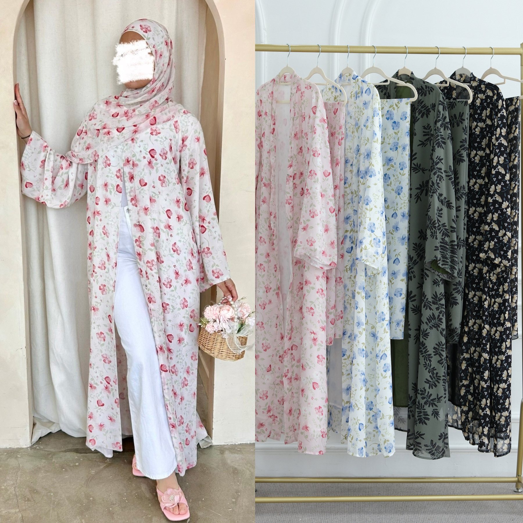 2025Loriya Dubai European And American Pure American Printed Double Layer Design Chiffon Cardigan LR1067_ecoleips.com