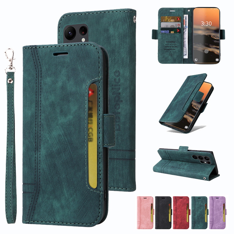 S24S23A55A57纯色侧插卡皮套16151413手机保护套RM9ANote12带手绳