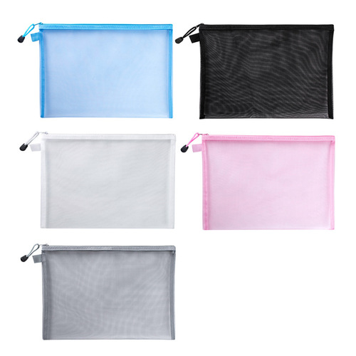 Nylon mesh file bag A4 transparent zipper exam material bag puzzle storage bag office A5 student subject bag