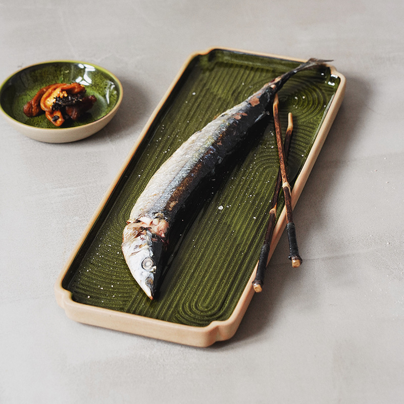 Restaurante japonés retro plato de sushi plato rectangular plato de pescado doméstico grande plato occidental plato de postre plato de arcilla
