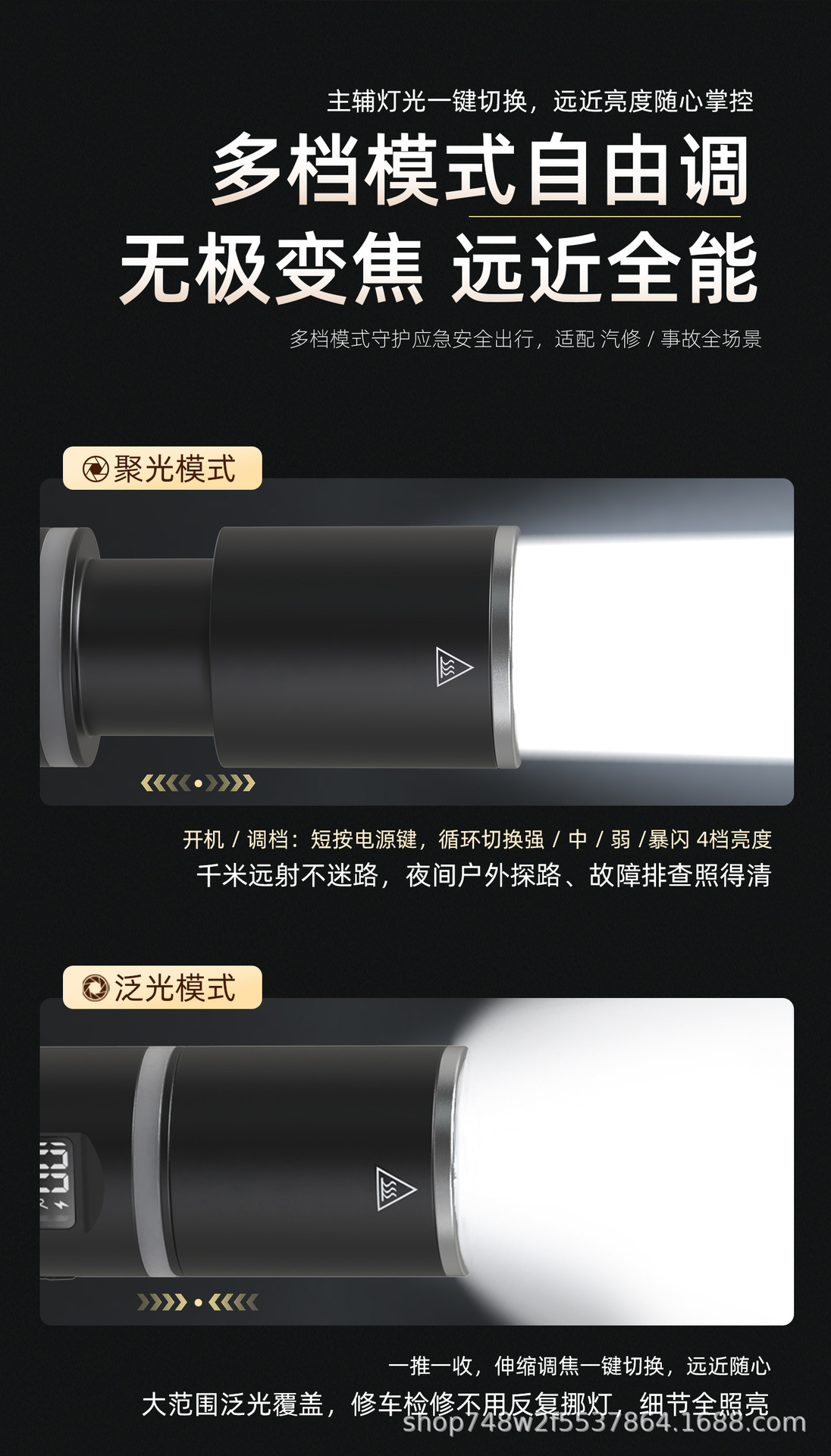 Wanxingtu Portable Flashlight with Magnetic Attachment, Ultra-Bright Laser Lighting, Zoom Function, Long Battery Life, Essential for Auto Repair and Emergencies