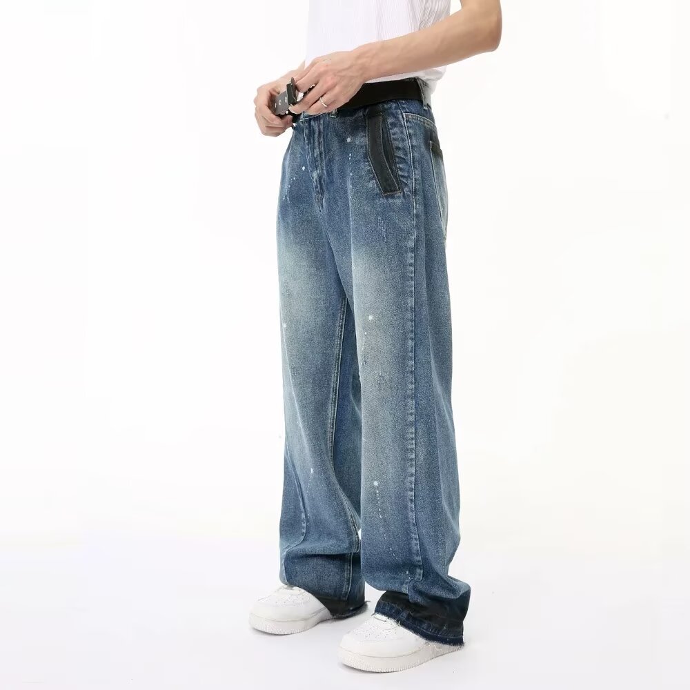 Men's Oversized Relaxed Fit Jeans Streetwear Splatter Wash Vintage Blue Paint Effect Denim (XS-3XL)_mkmklike.com