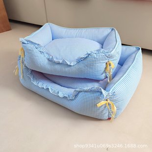 Spring and Summer Pet Nest, Small Size Dogs Dog Sofa, Removable and Washable Cat Nest, Dog Bed, Bow Square Nest, Universal for All Seasons