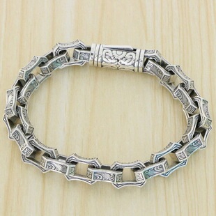Personalized Thai Silver Bracelet for Men, Sterling Silver, Thick Rock Style, European and American, Korean Style, Japanese and Korean Domineering Retro Tang Grass Pattern Winding