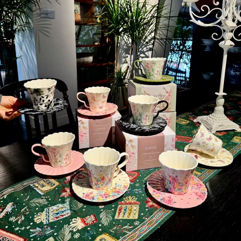 复古繁花陶瓷马克杯喝水杯子情侣女生好看生日礼物咖啡杯碟伴手礼