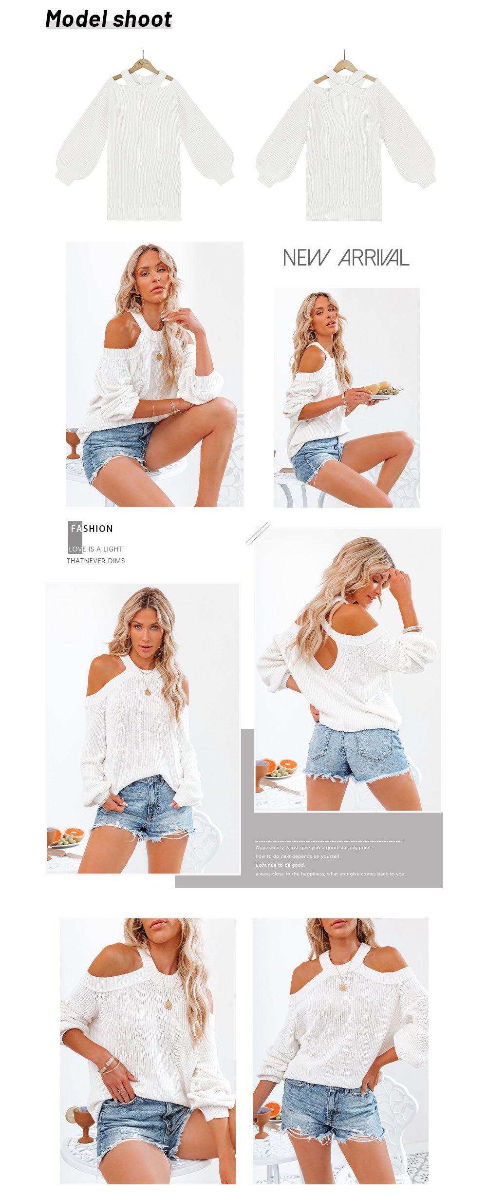 solid color long-sleeved off-the-shoulder commuter OL knitted sweater NSWJY118383