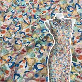 阳离子提花蝴蝶印花日常复古旗袍汉服童装女装汉服面料