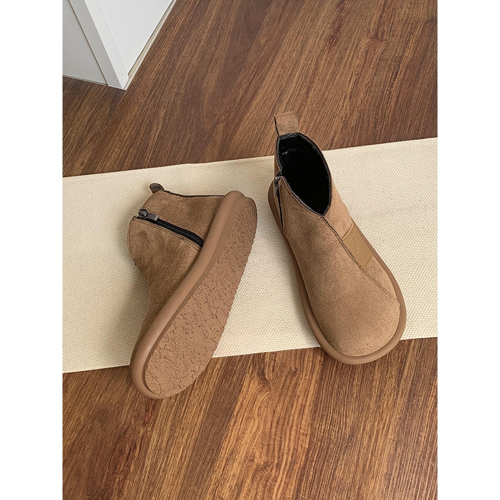 森系复古勃肯小短靴女及踝靴2025巨好看圆头平底马丁靴加绒二棉鞋