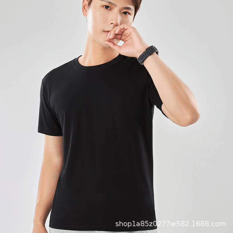 Verano nuevo estilo Solona manga corta camiseta con sensación de hielo para hombre camisa cultural camisa publicitaria de color sólido cuello redondo suelto ropa de trabajo impresión