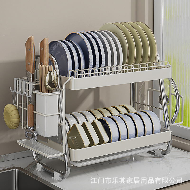 Estante de drenaje de platos de cocina Estante de almacenamiento de platos de color en contraste en capas Estante de drenaje de platos de palillos multifuncionales para el hogar Estante de drenaje de platos