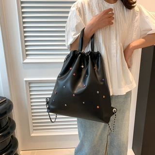 链条垃圾袋包包女2023新款潮时尚彩钻托特包百搭简约大容量单肩包