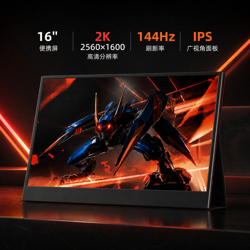 Portable Monitor 16-inch 2K 144Hz IPS Office Gaming External Expansion Computer Display with Leather Case