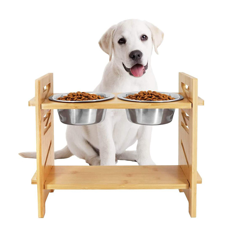 Bambú perro tazón rack mediano y grande perro comer y beber soporte perro alimentador mesa de alimentación para mascotas