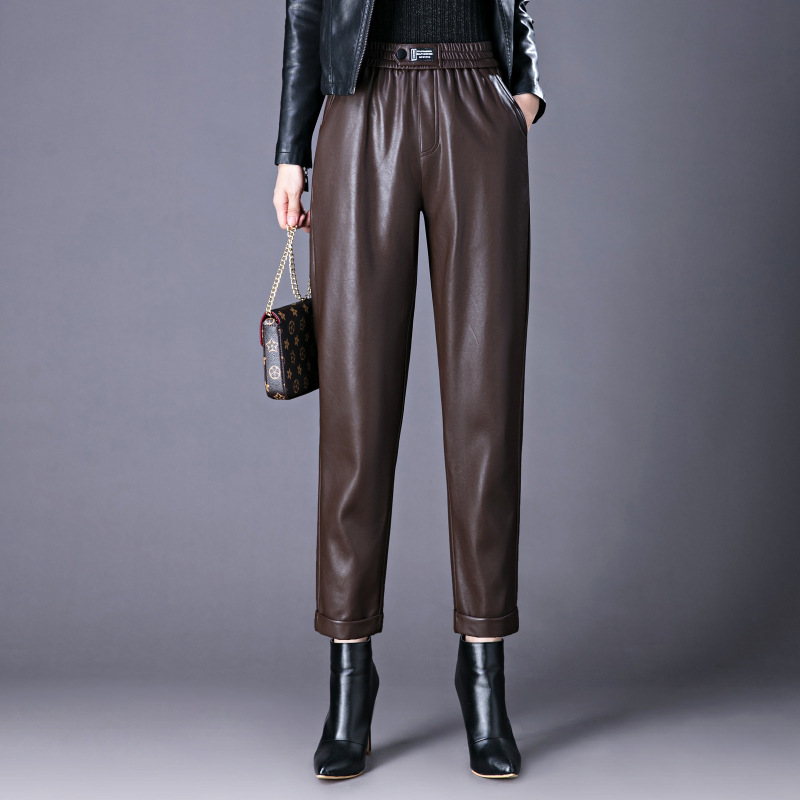 品牌高档绵羊皮哈伦裤时尚奢华女皮裤高腰休闲海宁机车真皮直筒裤
