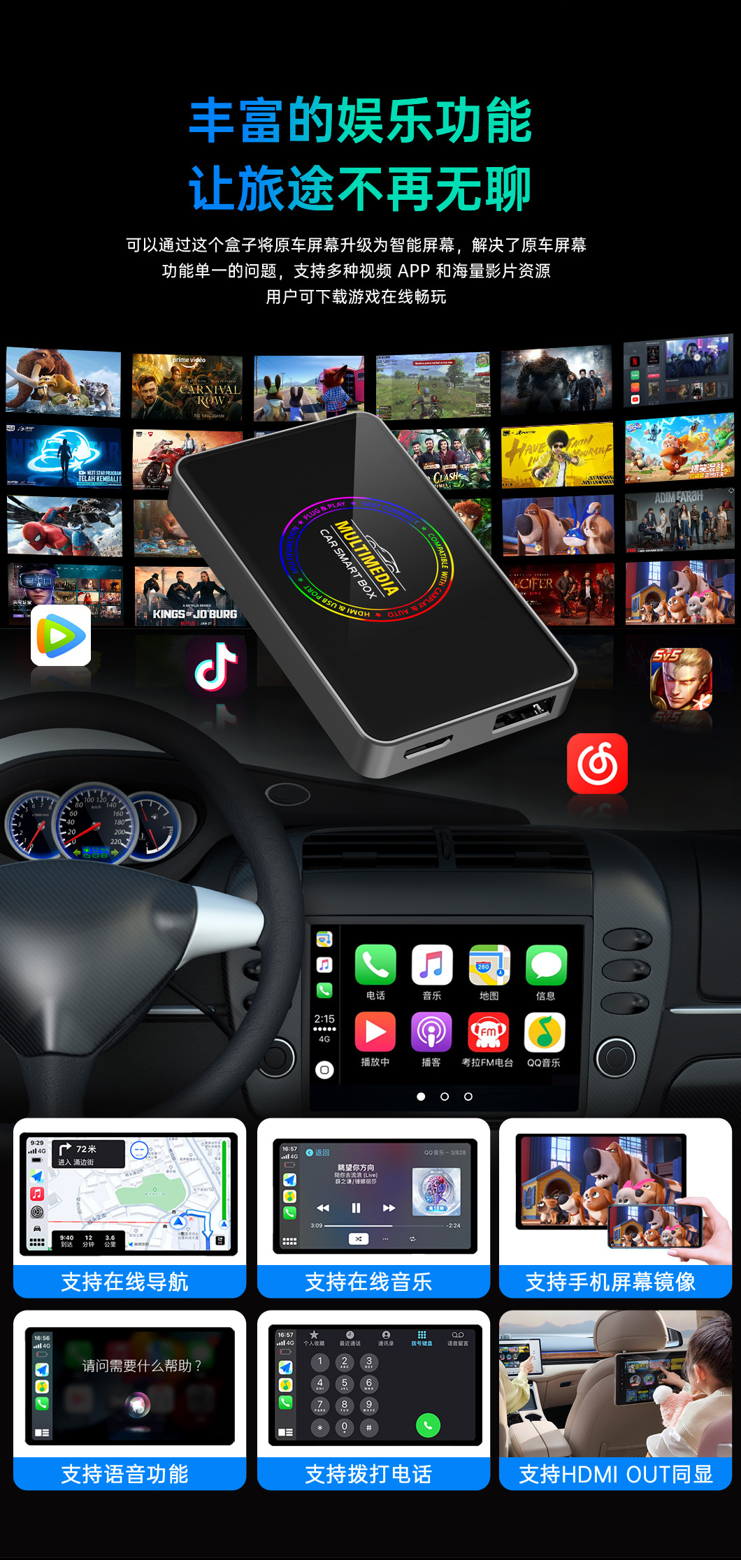 Amazon's Best-Selling Carplay Box Dual Wifi Wired to Wireless Carplay with HDMI Tv Box