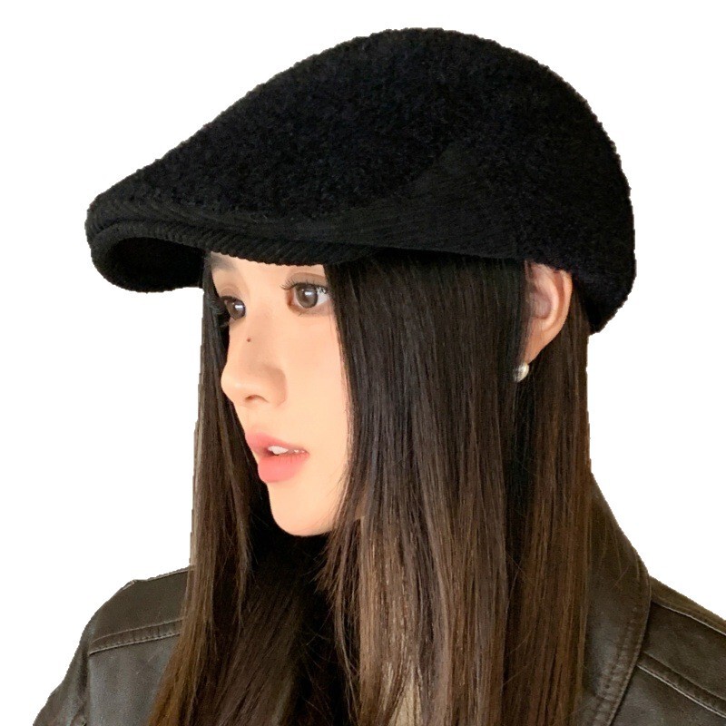 韩版文艺青年画家帽秋冬女士英伦风前进帽复古拼接加厚保暖鸭舌帽|undefined