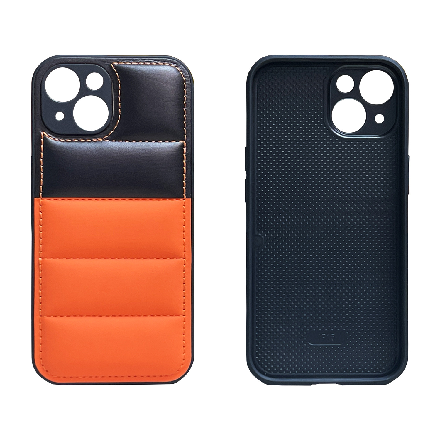 Funda para teléfono móvil estilo chaqueta acolchada con bloques de color, lista para usar, adecuada para la serie iPhone 16 Pro Max.
