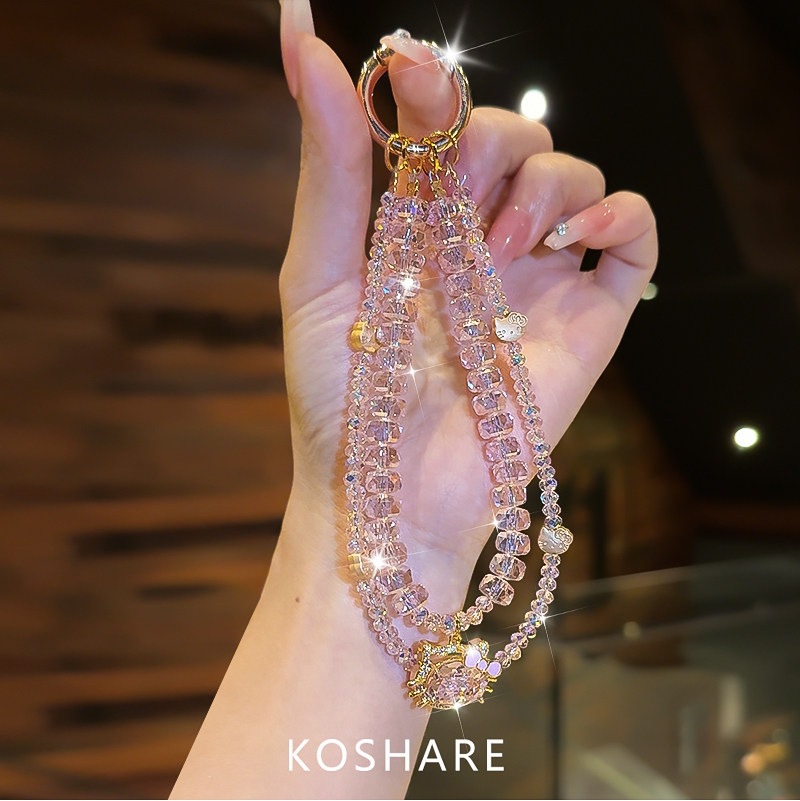 Honey Peach Cat Flash Diamond cadena de teléfonos móviles ligera de lujo nicho de alta calidad bolsos de cristal colgante colgante de mano lindos dibujos animados
