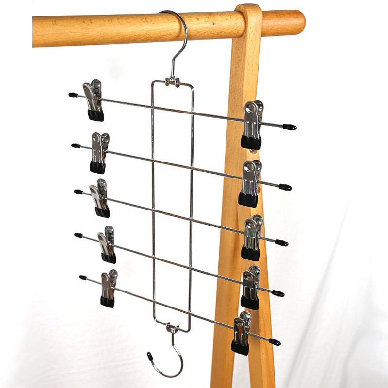 Five-Layer Clothes Hanger with Double Hooks, Multi-Layer Metal Pants Rack, Non-Marking Pants Rack, Skirt and Underwear Clips for Organizing and Storing Clothes