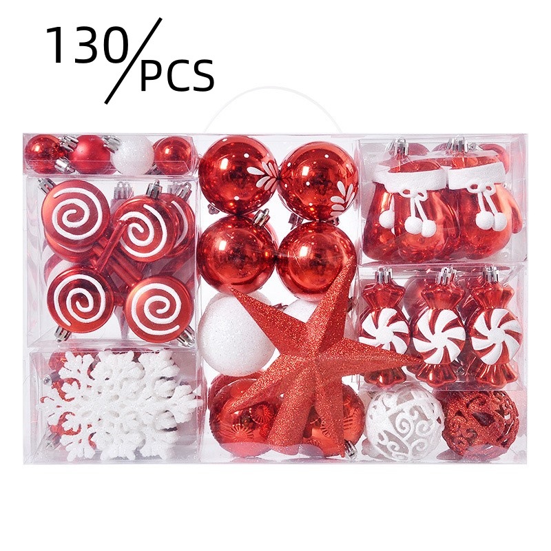 Adornos de estilo especial de Navidad transfronteriza 130pcs caja de regalo estrella de techo de árbol conjunto de bolas de Navidad colgante de árbol de Navidad