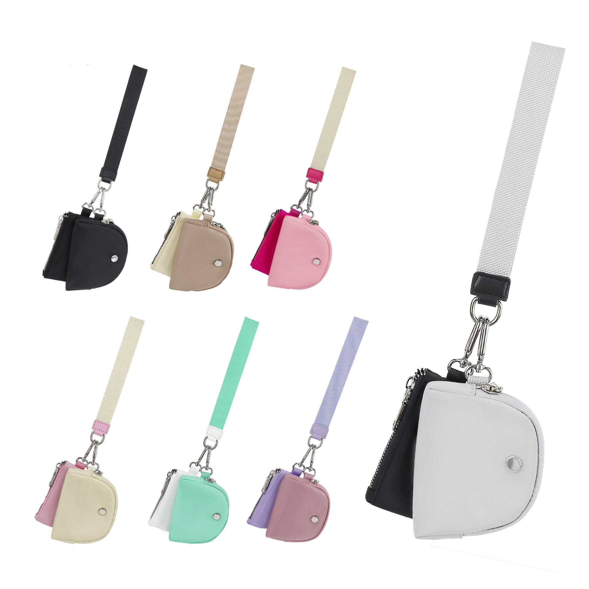 82g Weight Polyester Lining Material Zipper Closure Type Coin Purse Bags Type 1 Piece Quantity Daily Occasion Nylon Material Solid Color Pattern All Seasons Season Unisex Gender Simple Style Style Semicircle Shape Pink + White Black Black Gray Nylon Solid Color Semicircle Clutches 1