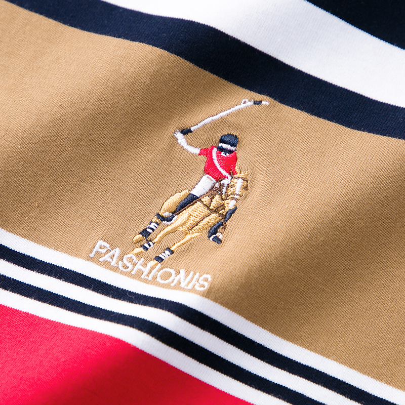 Mingdi Mouse – T-shirt à manches courtes et col rond pour homme, Polo d'affaires à rayures en pur coton, nouvelle collection été 2024_voghion.com