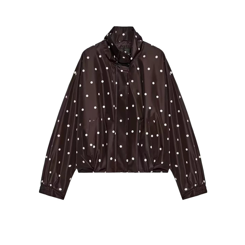 Wholesale cross-border European and American women's autumn long-sleeved stand-collar polka dot printed jacket 6318278