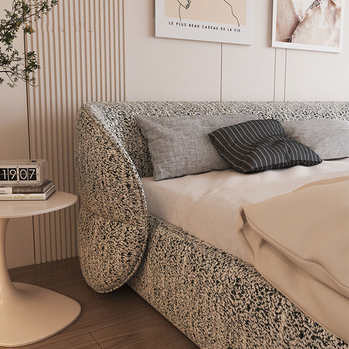 Ancient Chinese style fabric bed, minimalist light French Jiuji aesthetic master bedroom double bed hugging high-end designer cotton linen bed