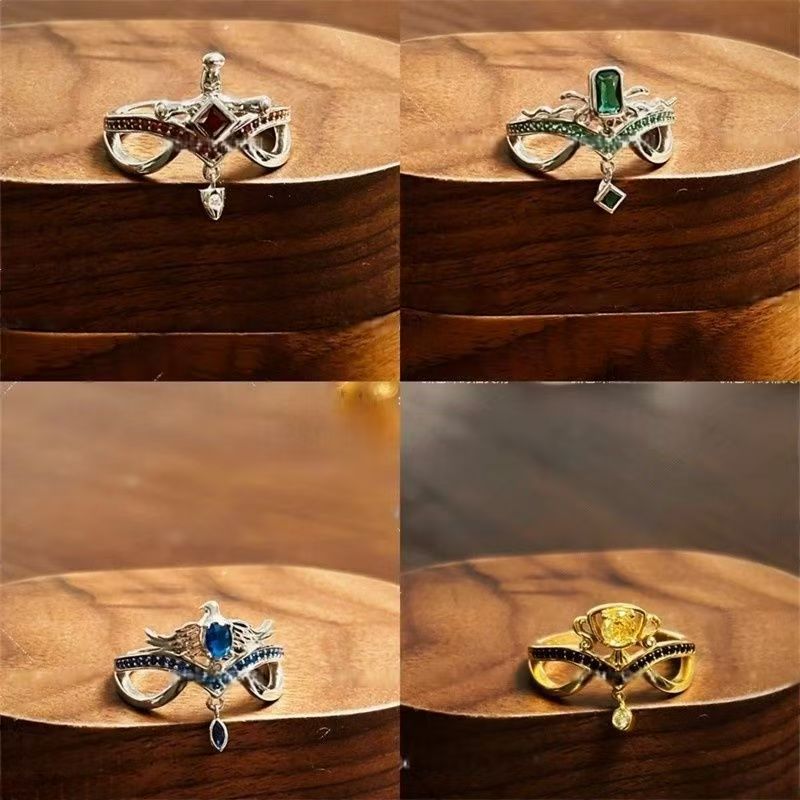 哈利波特霍格沃茨格兰芬多斯莱特林拉文克劳赫奇帕奇手工戒指周边