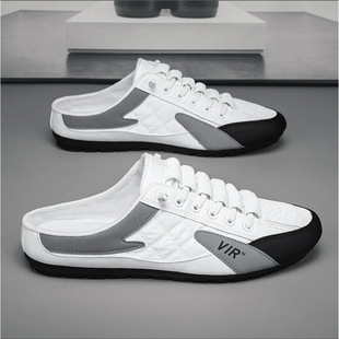 Trendy Men's Shoes 2023 Summer Half Slippers Versatile Breathable Loafers Slip-On Trendy Shoes