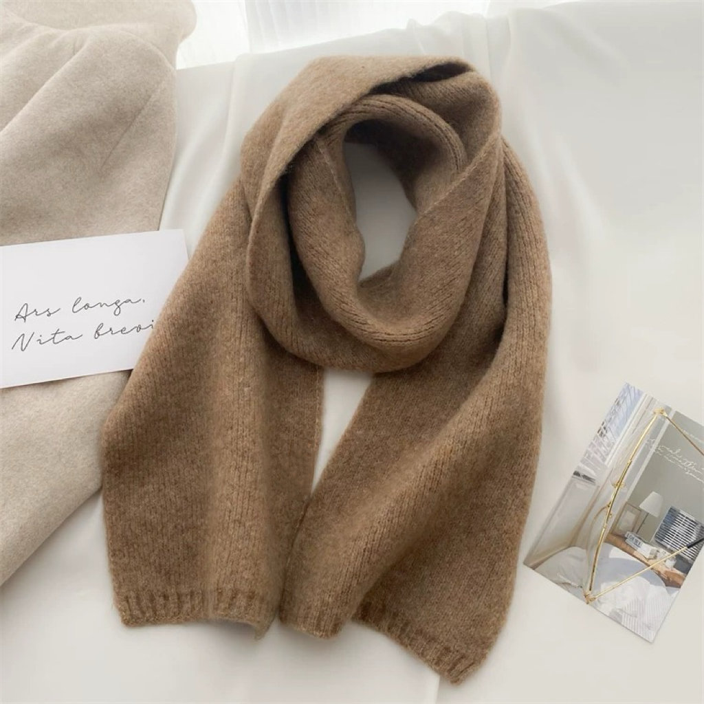 Korean Solid Color Knitted Scarf For Women Winter New Atmosphere Simple Versatile Soft Warm Lazy Style Small Neck Warmer_voghion.com