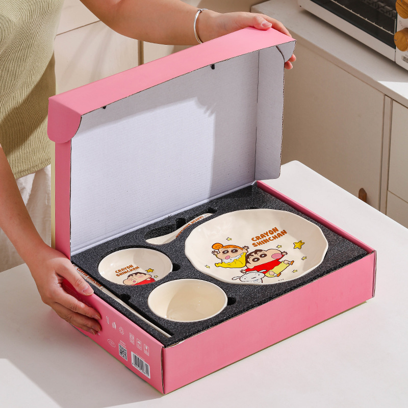 Crayon Shin-chan tazón de arroz de cerámica lindo juego de platos para el hogar vajilla regalo para niños para una persona
