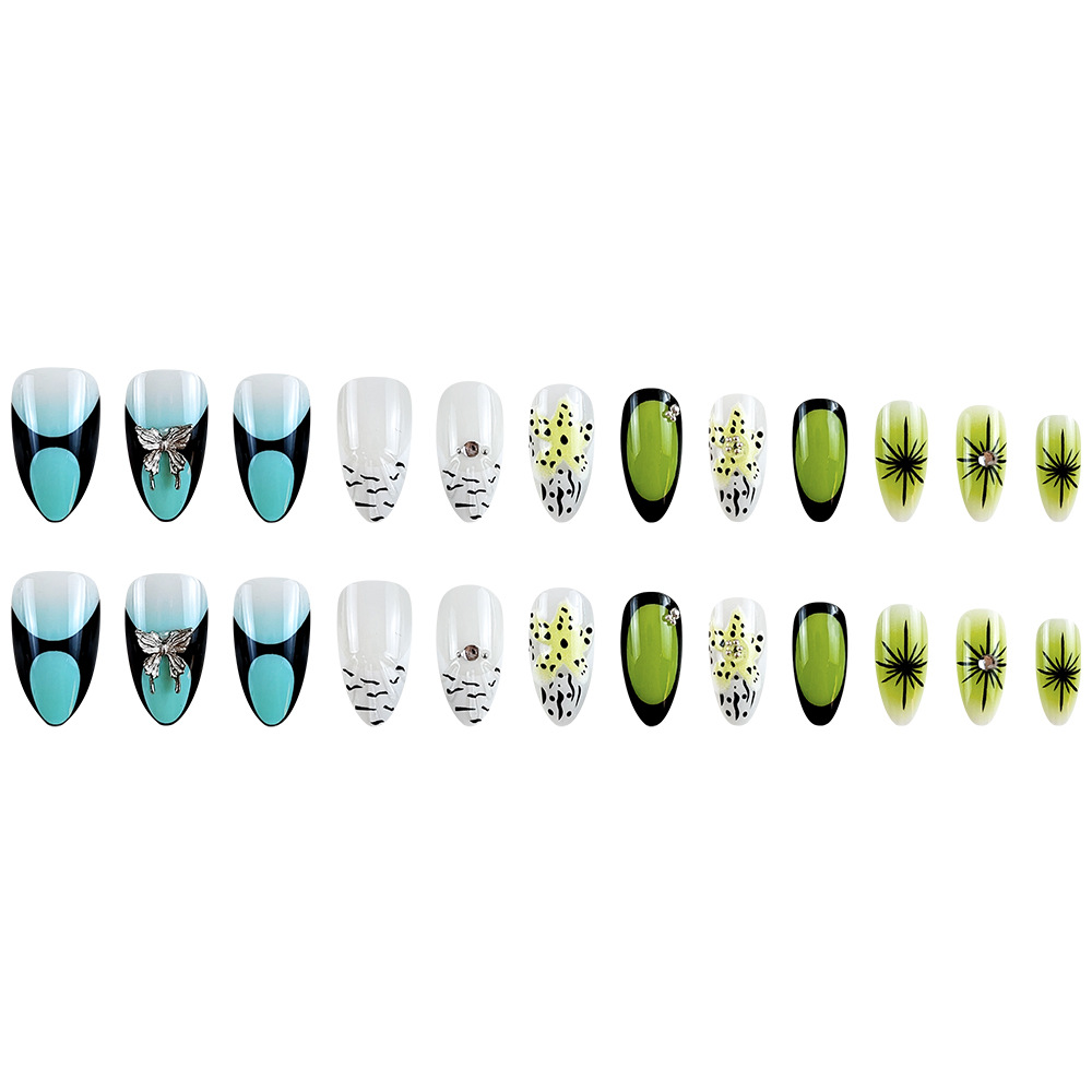 Comercio exterior goteo de diamante de diamante de uñas de uñas 3D, 24 piezas de uñas frías y brillantes, atmósfera elegante, uñas dulces y frías.