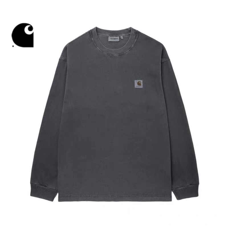 Foreign Trade Cross-Border Japanese Trendy Brand Autumn and Winter New Carhartt Label Washed Vintage Simple Round Neck Long-Sleeve T-Shirt Foreign Trade Cross-Border Japanese Trendy Brand Autumn and Winter New Carhartt Label Washed Vintage Simple Round Neck Long-Sleeve T-Shirt