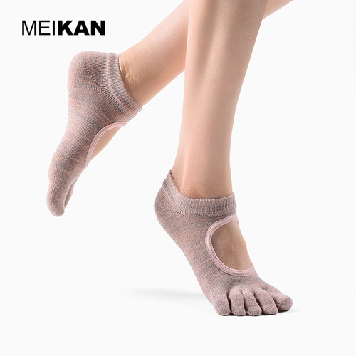 meikan beautiful women's full toe backless yoga socks five-finger separated non-slip cutout socks