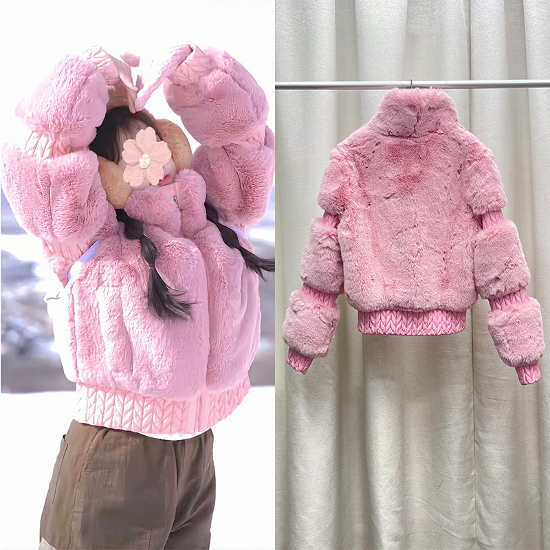 이것은 환불 가능하지 않습니다-핑크 칼라 귀여운 마오 마오 코트를 입은 YU SHUXIN 스타