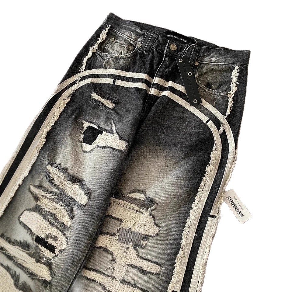 Europa y Estados Unidos transfronterizos retro gótico americano Harajuku y2k personalidad estilo callejero agujeros jeans casuales pantalones de piernas