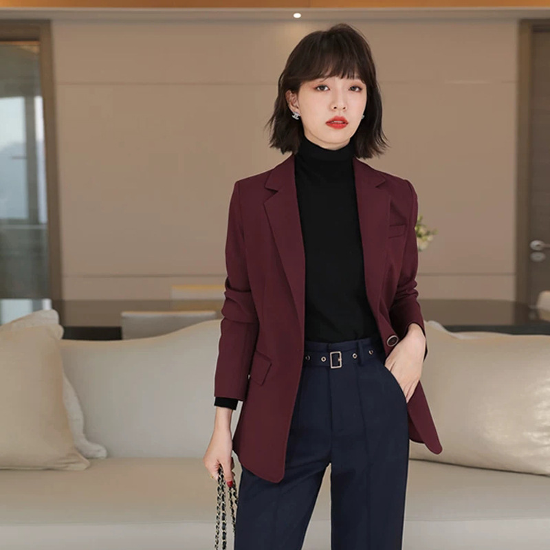chic Retro Hong Kong Style Suit Jacket Women's Temperament Commuter Top Slim Slim Slim Wine Red Suit Women's Wholesale chic Retro Hong Kong Style Suit Jacket Women's Temperament Commuter Top Slim Slim Slim Wine Red Suit Women's Wholesale