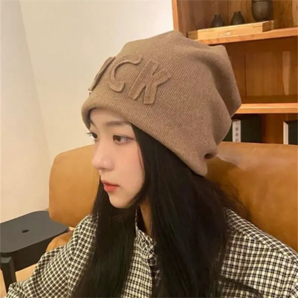 Cappelli con testa in peluche freddo con lettera rossa in rete di lana per bambini autunnali e invernali_voghion.com
